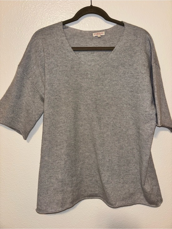 Demylee Tops - DEMYLEE New York Gray Cashmere Short Sleeve V-Neck Boxy Sweater S